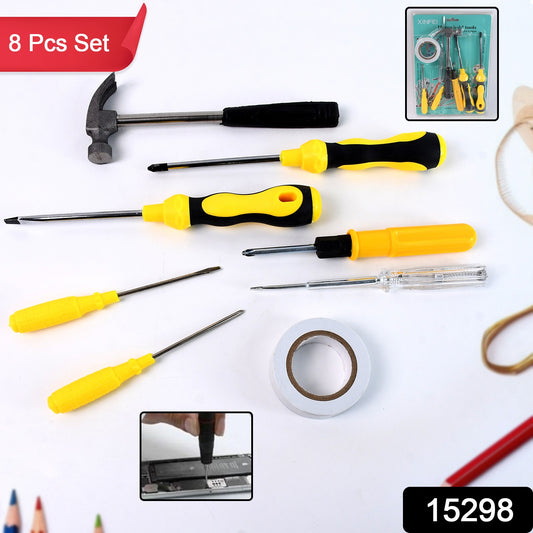 8 In 1 Hand Tool Kit Steel And Plastic Hammer Screwdriver  Tape